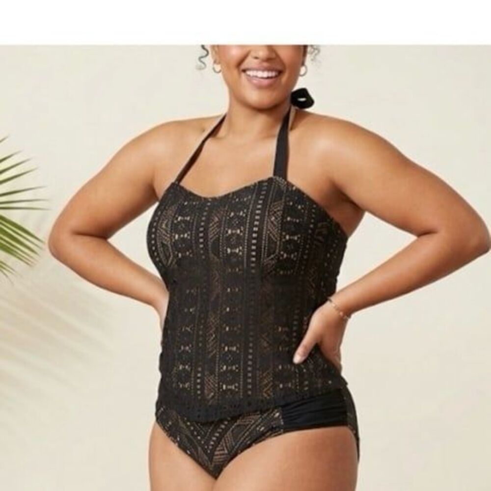BECCA Crochet Lace Halter Tankini Swimsuit Set